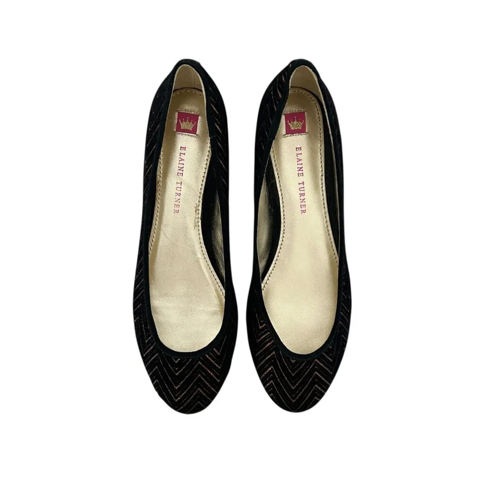 Elaine Turner‎ Velvet Black Copper Slip On Ballet Flats (8.5)